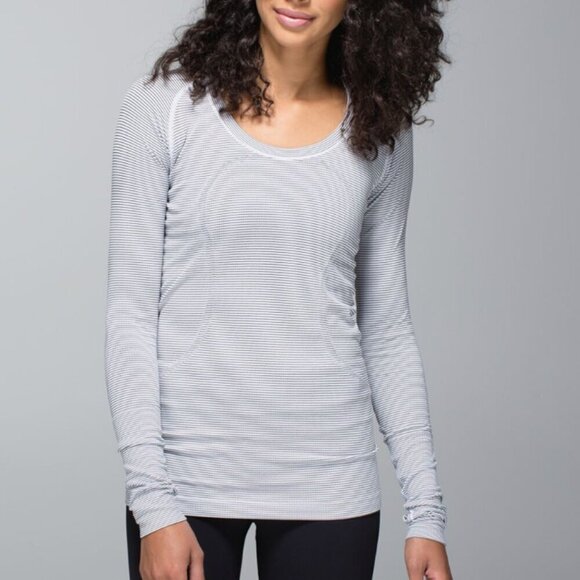 Lululemon Run: Swiftly Tech Long Sleeve Scoop Hyper Stripe White - Picture 5 of 5